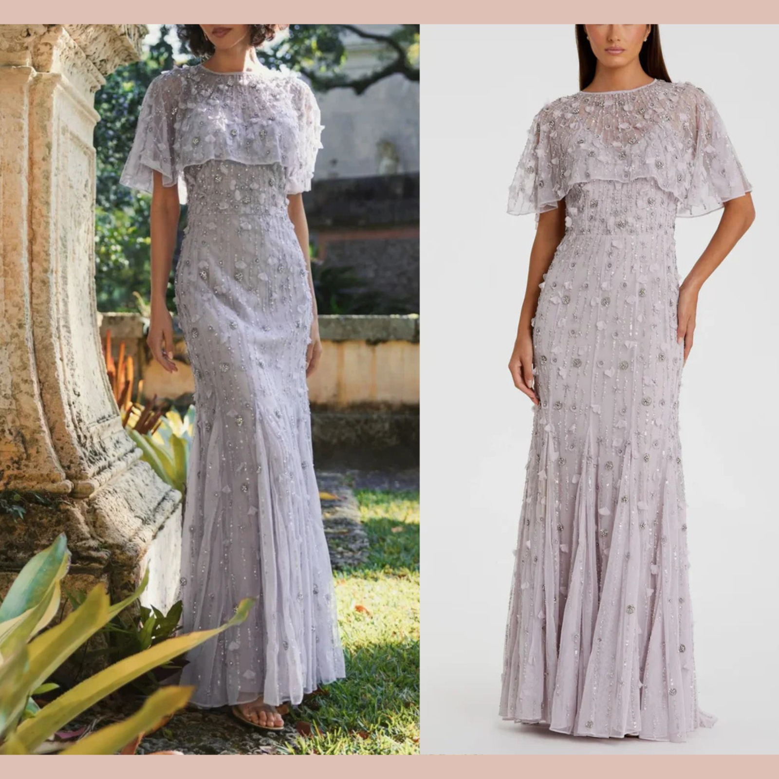 Nwt Mac Duggal [ 14 ] 93653 Embellished Cape Sleeve Trumpet Gown In Lilac #S1879